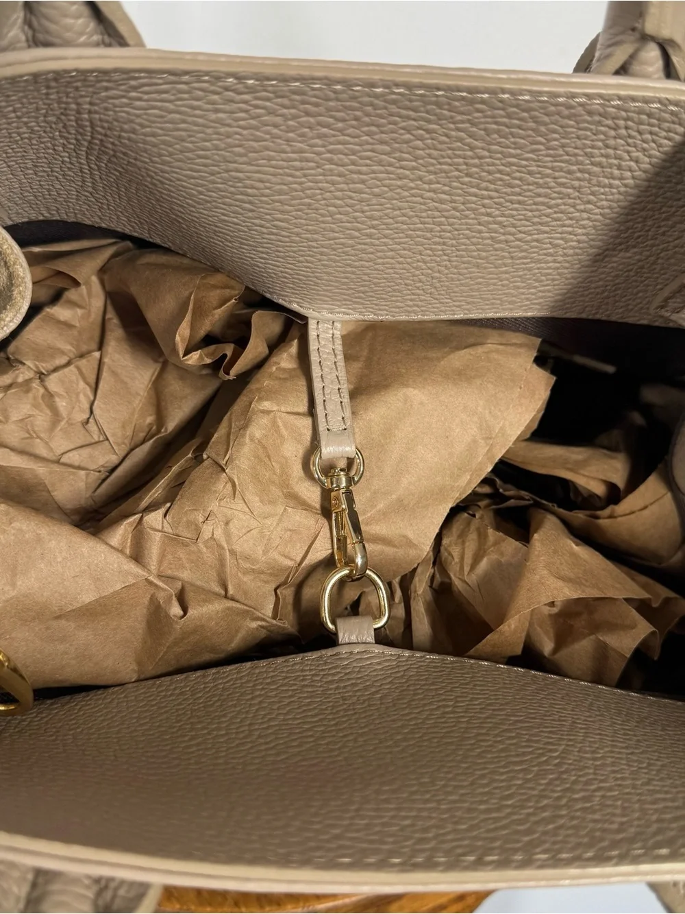 Anna Paola Riva Beige Pebbled Leather Top Handle Satchel Crossbody Shoulder Bag
